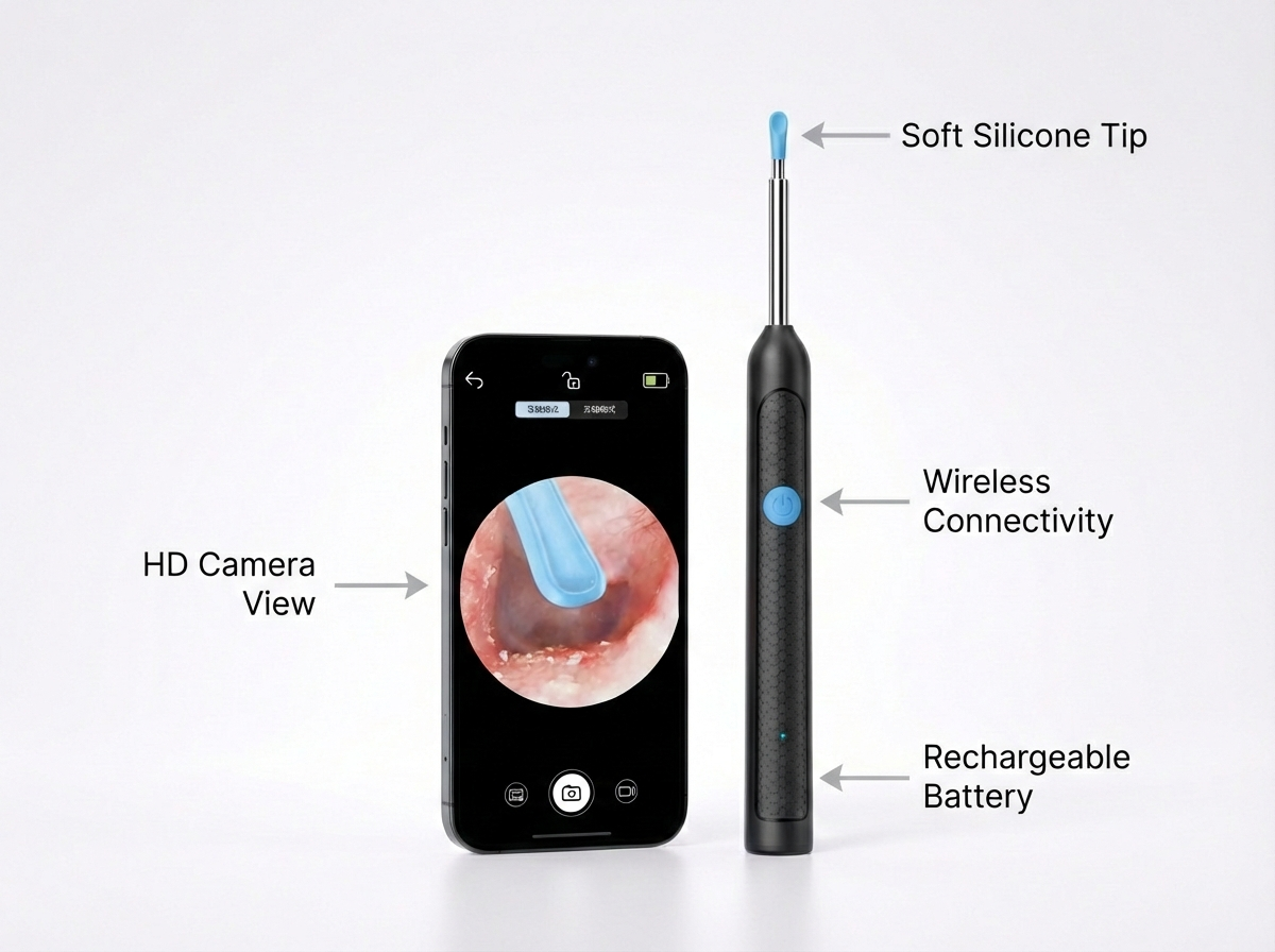 ClearView Pro soft silicone tips for gentle ear cleaning